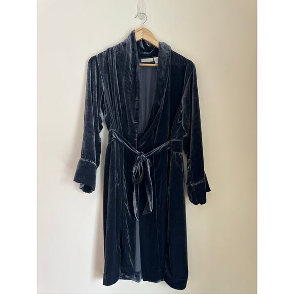 Soft Surroundings Silk Velvet Robe Navy Small, Vintage Style - Picture 1 of 7